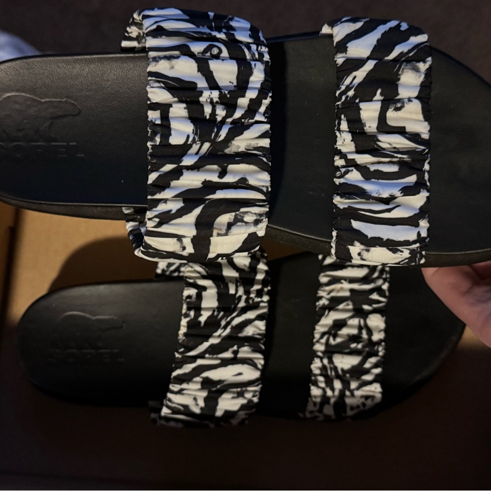 Sorel Black and White Two Strap Sandals